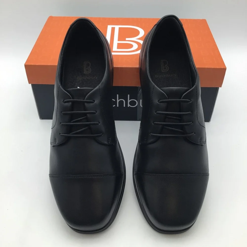 Birchbury Brenston Mens Size 12 Black Leather Wide Toe Dress Shoes NEW